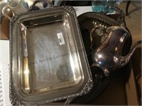 Silverplate trays, casserole holder, chip and