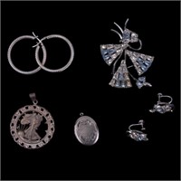 Sterling Silver Rhinestone Pin + Earrings & More