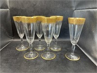 SET OF 6 VINTAGE GOLD FLASHED CHAMPAGNE GLASSES