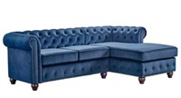 New Sophia Blue Tufted Loveseat Sectional & Chaise