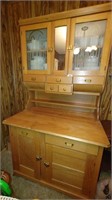Antique wood hutch cabinet w/frosted glass doors