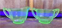 URANIUM GLASS CREAMER AND SUGAR BOWL