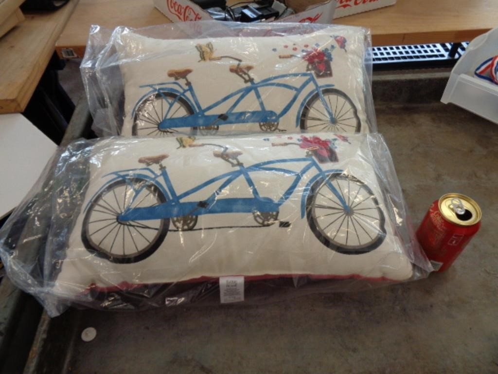 2 - BICYCLE THEME THROW PILLOWS