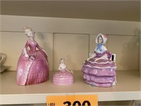 3 - PORCELAIN GERMAN DRESSER DOLL TRINKET BOXES