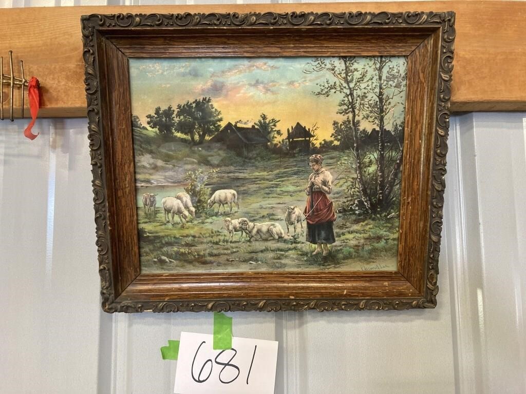 Vintage/Antique Chandler Lithograph-Girl and Sheep