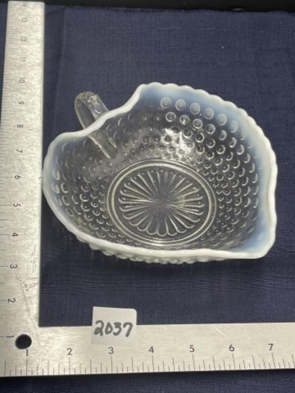 White clear glass dish hobnail style