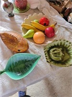 MCM goldfish Koi, fruit, Assorted pottery pieces