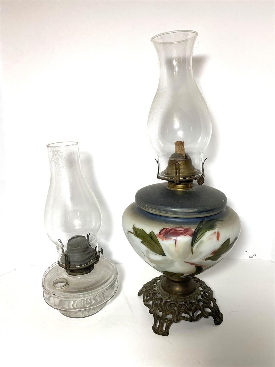 Hand Painted Oil Lamp and Clear Glass Oil Lamp