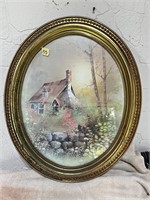 Homco gold oval cottage print