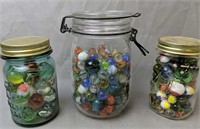 Three Jars Of Marbles. Shooters, Swirls Etc