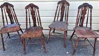 4 ANTIQUE WOOD KITCHEN CHAIRS W SPINDLES