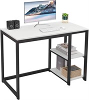 SINPAID 40 Desk with 2-Tier Shelves  White