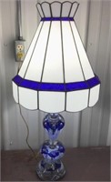 Gibson Paperweight Lamp With Leaded Glass Shade