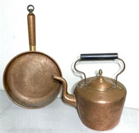 Copper Swan Spout Teapot and Copper skillet