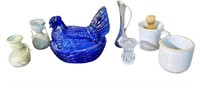 Glassware including toothpick holder, blue