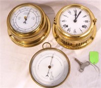 Ship's clock, Navy & 2 barometers