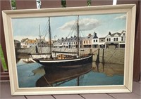 Vintage Sailboat Oil Painting By: Noury 1969