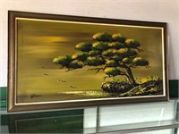 Yasu Eguchi Original Oil Painting Bonsai Tree '60s