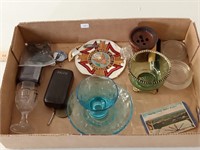 flat of various glass & collectibles