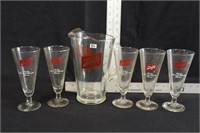 SCHLITZ BEER PITCHER AND DRINKING GLASSES