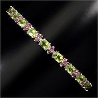 Natural Top Rich Green Peridot & Ruby Bracelet