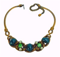 Vintage Selro Style Green Cabochon Necklace