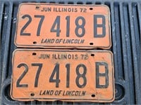 Pair of 1972 Illionois License Plate