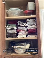 Cupboard of Dish Towels & Storage Containers