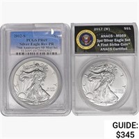 [2] 2012 & 2017 Silver Eagle ANACS/PCGS PR/MS69