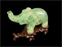 CARVED FLUORITE ELEPHANT ON STAND