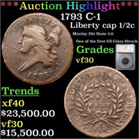 ***Auction Highlight*** 1793 C-1 Liberty Cap half