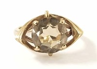 10K gold Art Moderne style ring set with smoky