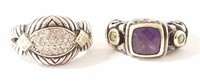 2 sterling & gold designer style rings set with