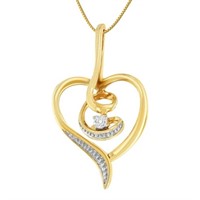 10K Gold Diamond Swirl Heart Pendant Necklace