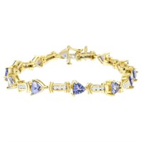 14K Gold Bracelet with Round-Cut Diamond and Tanza