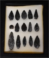 Frame of 15 Arrowheads Longest is 3 7/16"  Found b