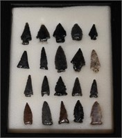 Frame of 20 Arrowheads Longest is 2 1/16"  Found b