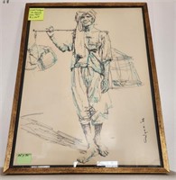 K - ISMAIL  GULGEE INK DRAWING CIRCA 1960'S (L12)