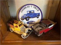 2) ANTIQUE MODEL VEHICLES & FORD SIGN