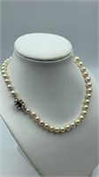 14 karat gold, Ruby and cultured pearl necklace