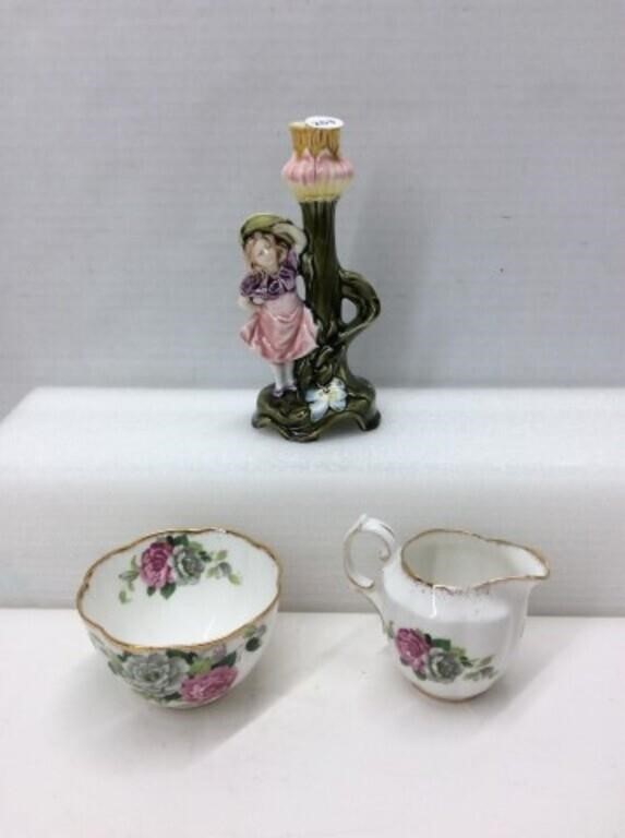 Porcelain Girl Candleholder And Royal Albert -