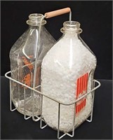 (2) Vintage 1/2 Gallon Dairy Bottles with Carrier