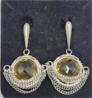 Sterling Silver Large Gemstone Pierced Earrings
