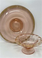 Pink Depression Glass Bowls w Gold Trim