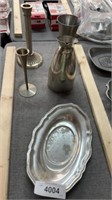 Silver candleholders, and serving items