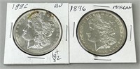 1886 & 1896 Morgan Silver Dollars.