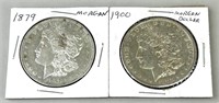 1879 & 1900 Morgan Silver Dollars.