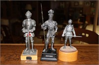 3 Knight Figurines Two are Metal and One of those