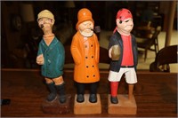 3 Wooden Hand Carved Figurines - Old Salty, Peg