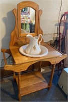 Dry Sink with Ironstone Pitcher and Bowl